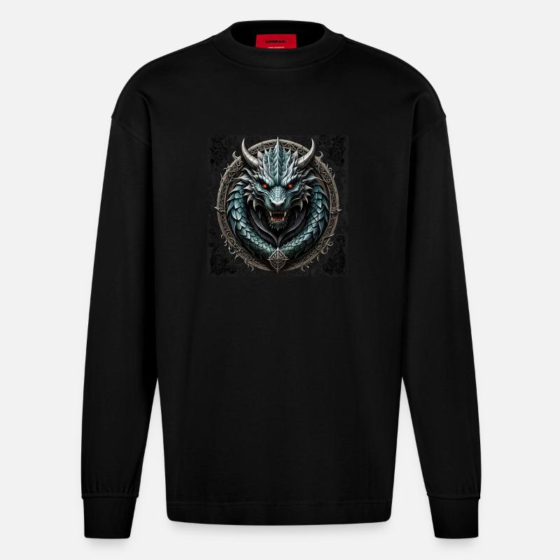 Drache - Heavyweight Oversized Organic Langarmshirt Made in EU - SOLID BLACK