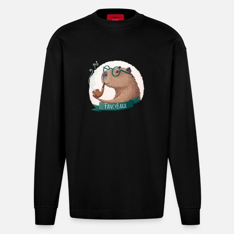 Fancybara-Logo – raffiniert & unvergesslich - Heavyweight Oversized Organic Langarmshirt Made in EU - SOLID BLACK