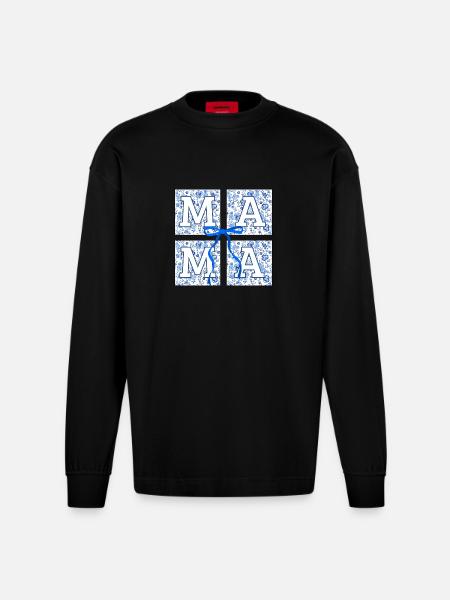 Mama Flowers - Mama Geschenkidee - Heavyweight Oversized Organic Langarmshirt Made in EU - SOLID BLACK