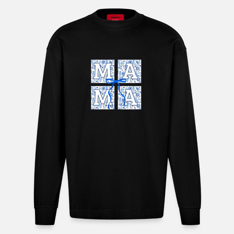 Mama Flowers - Mama Geschenkidee - Heavyweight Oversized Organic Langarmshirt Made in EU - SOLID BLACK