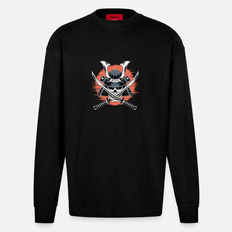 Japanischer Samurai-Krieger - Heavyweight Oversized Organic Langarmshirt Made in EU - SOLID BLACK