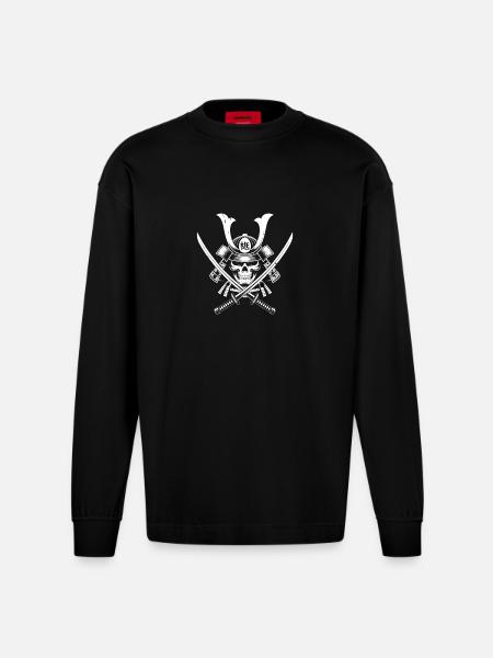 Japanese Samurai Warrior - Heavyweight Oversized Organic Longsleeve Shirt Made in EU - SOLID BLACK