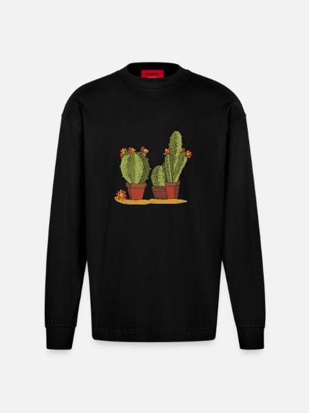 Blumen - Heavyweight Oversized Organic Langarmshirt Made in EU - SOLID BLACK