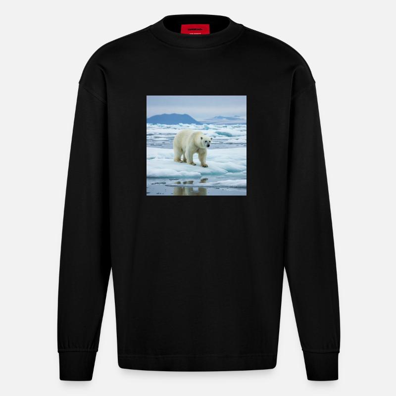 Eisbär zu Hause - Heavyweight Oversized Organic Langarmshirt Made in EU - SOLID BLACK