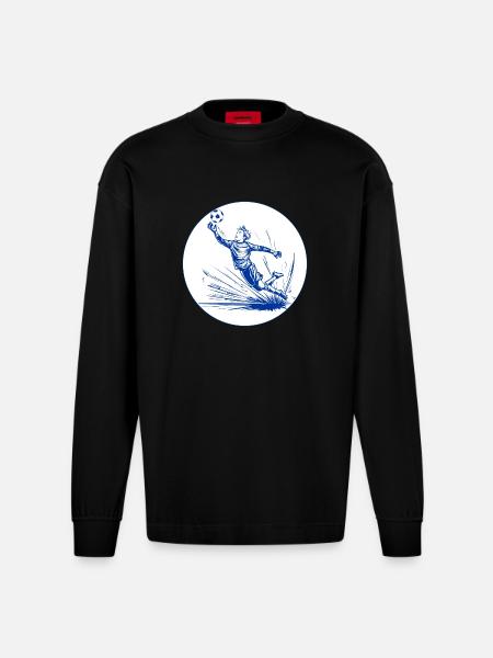 Goalkeeper (blue and white) - Heavyweight Oversized Organic Longsleeve Shirt Made in EU - SOLID BLACK