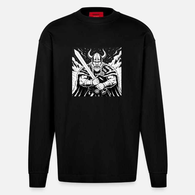 Mächtiger Wikinger-Krieger Version 3 - Heavyweight Oversized Organic Langarmshirt Made in EU - SOLID BLACK
