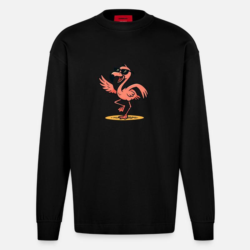 Flamant rose Danse comique - Manches longues bio épais oversize fabriqué en UE - SOLID BLACK