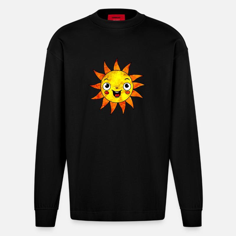 Kosmische Sonne - Heavyweight Oversized Organic Langarmshirt Made in EU - SOLID BLACK