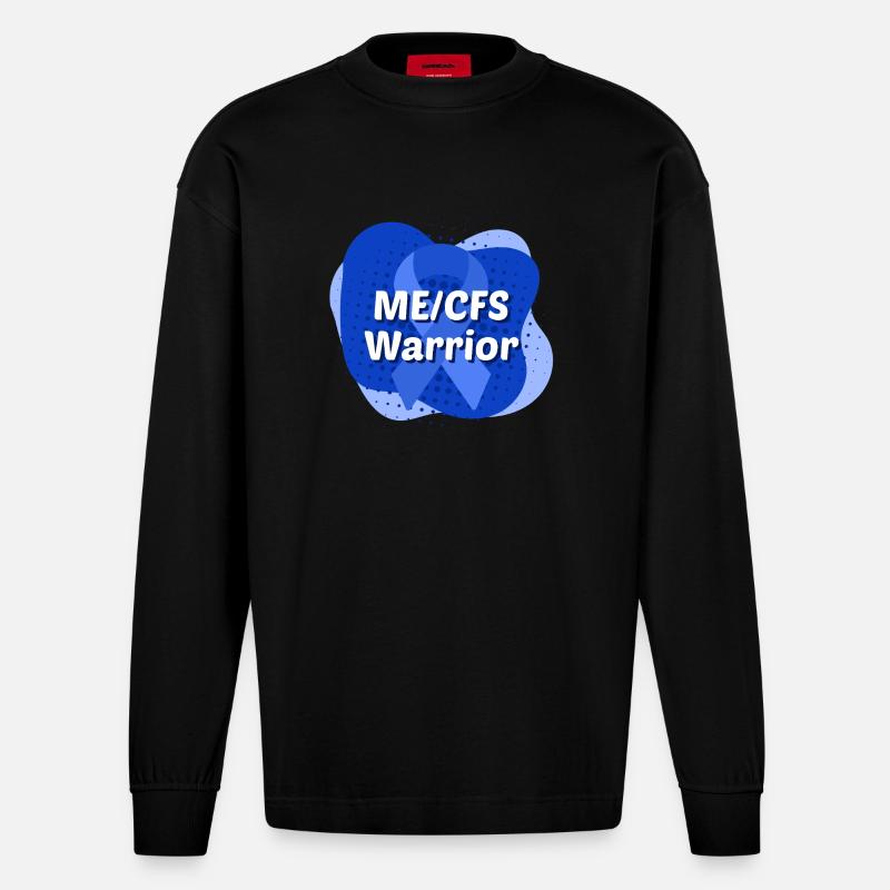 ME/CFS Warrior blaue Schleife - Heavyweight Oversized Organic Langarmshirt Made in EU - SOLID BLACK