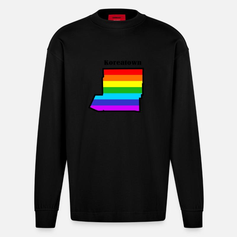 koreatown L.A. Regenbogen - Heavyweight Oversized Organic Langarmshirt Made in EU - SOLID BLACK