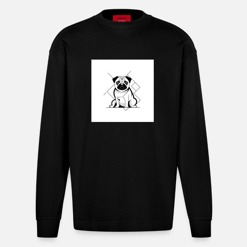 Mops Sitz - Heavyweight Oversized Organic Langarmshirt Made in EU - SOLID BLACK