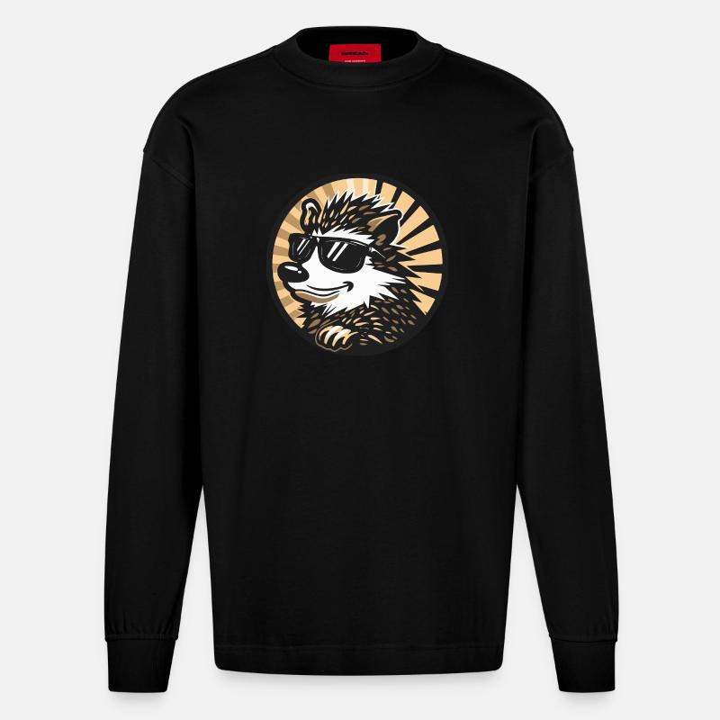 Igel Comic Cool - Heavyweight Oversized Organic Langarmshirt Made in EU - SOLID BLACK