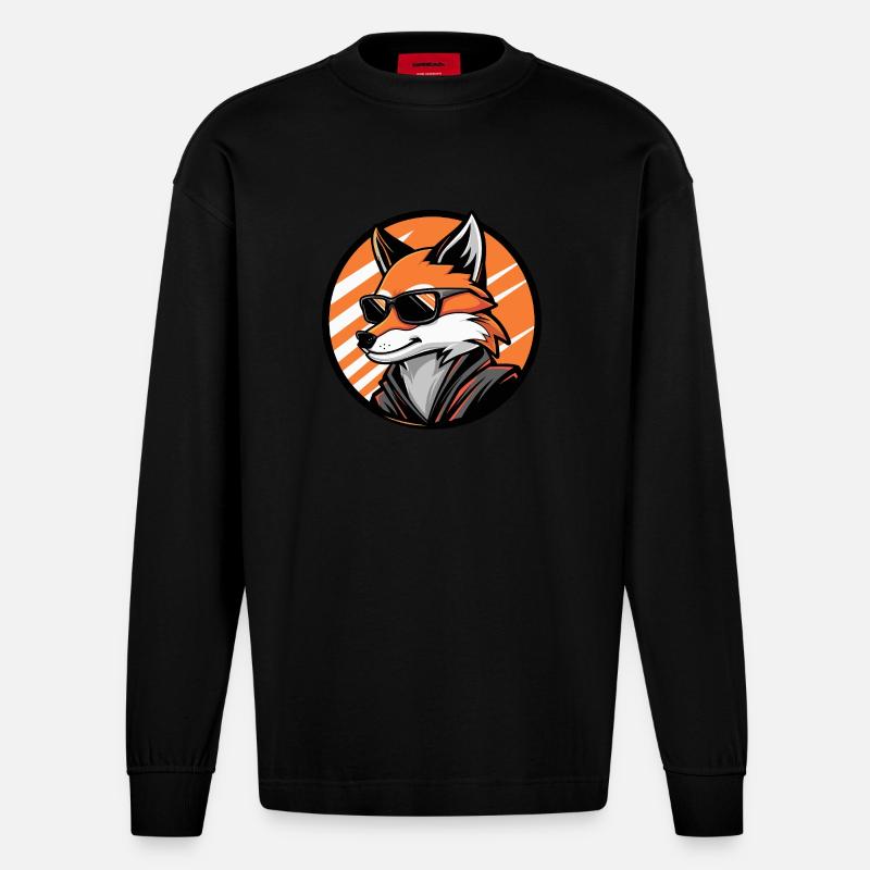 Fuchs Comic Cool - Heavyweight Oversized Organic Langarmshirt Made in EU - SOLID BLACK