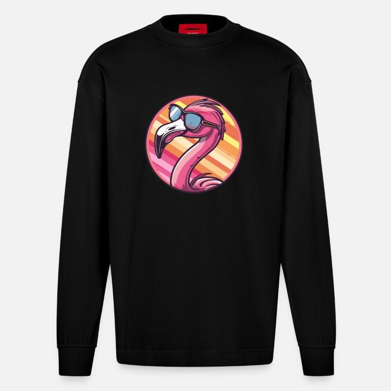 Flamingo Bande Dessinée Cool - Manches longues bio épais oversize fabriqué en UE - SOLID BLACK