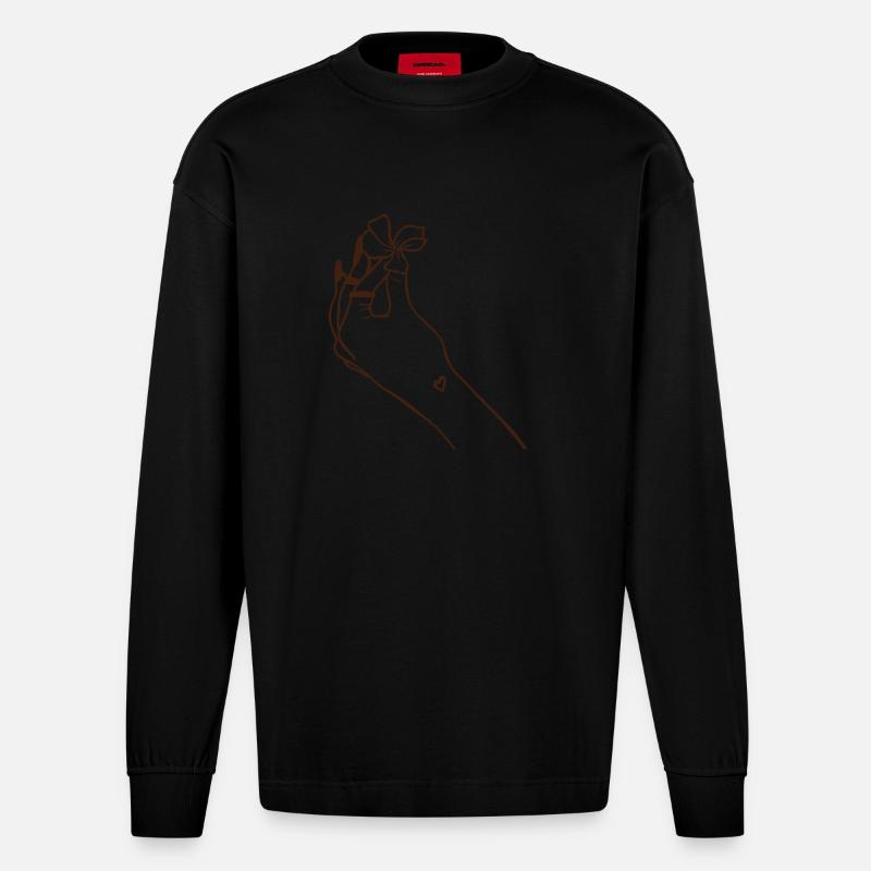 Main avec fleur - Manches longues bio épais oversize fabriqué en UE - SOLID BLACK