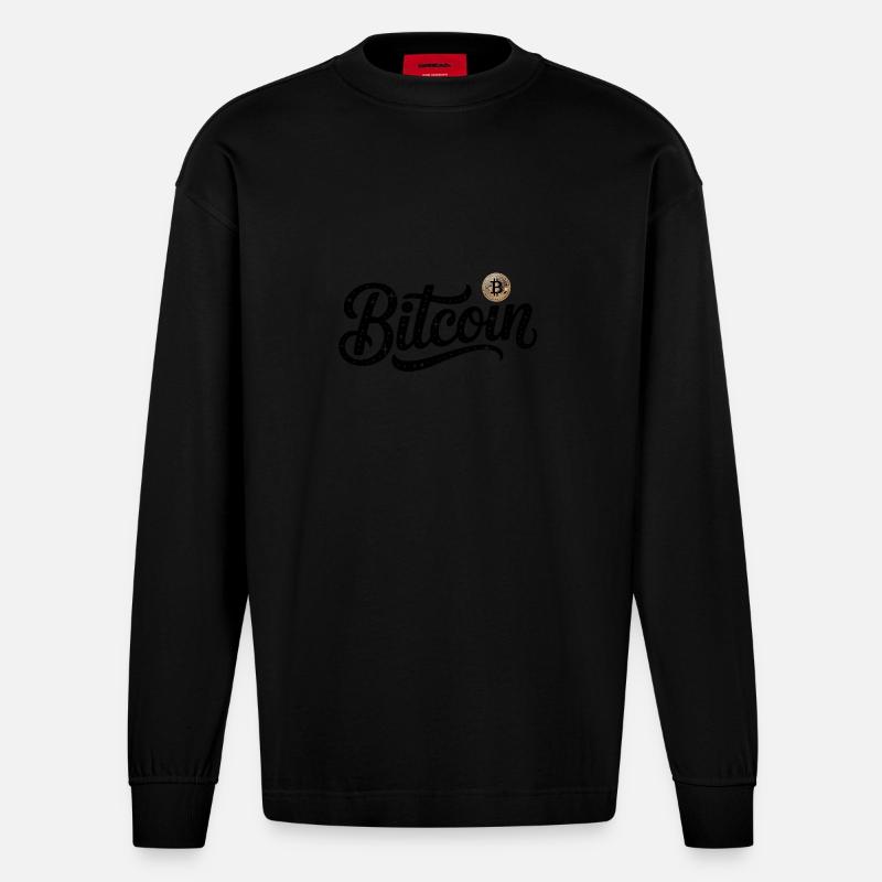 Bitcoin Logo - Crypto Coding Sticker - Heavyweight Oversized Organic Langarmshirt Made in EU - SOLID BLACK