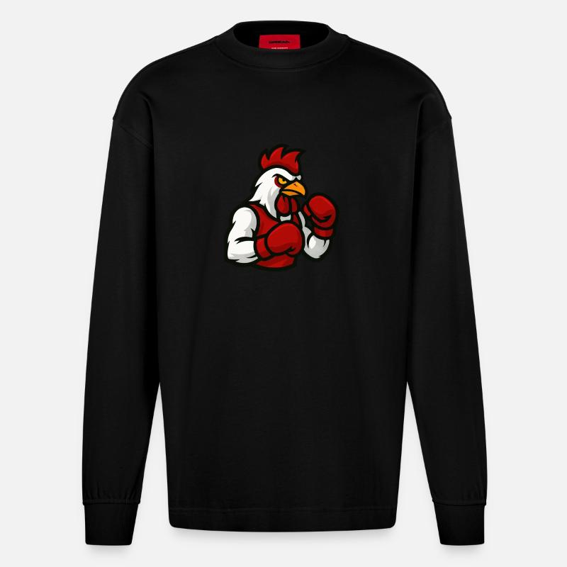 hahn boxer comic - Heavyweight Oversized Organic Langarmshirt Made in EU - SOLID BLACK