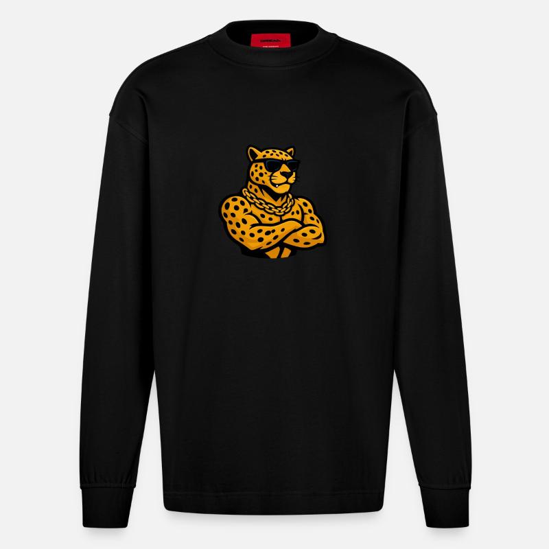 leopard gepard comic - Heavyweight Oversized Organic Langarmshirt Made in EU - SOLID BLACK