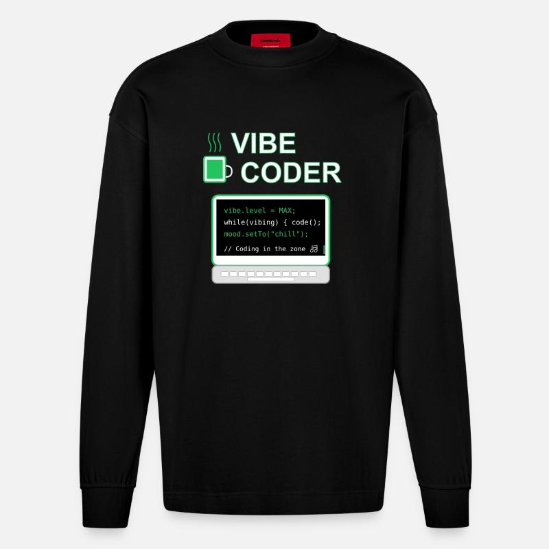 Vibe Coder - Heavyweight Oversized Organic Langarmshirt Made in EU - SOLID BLACK