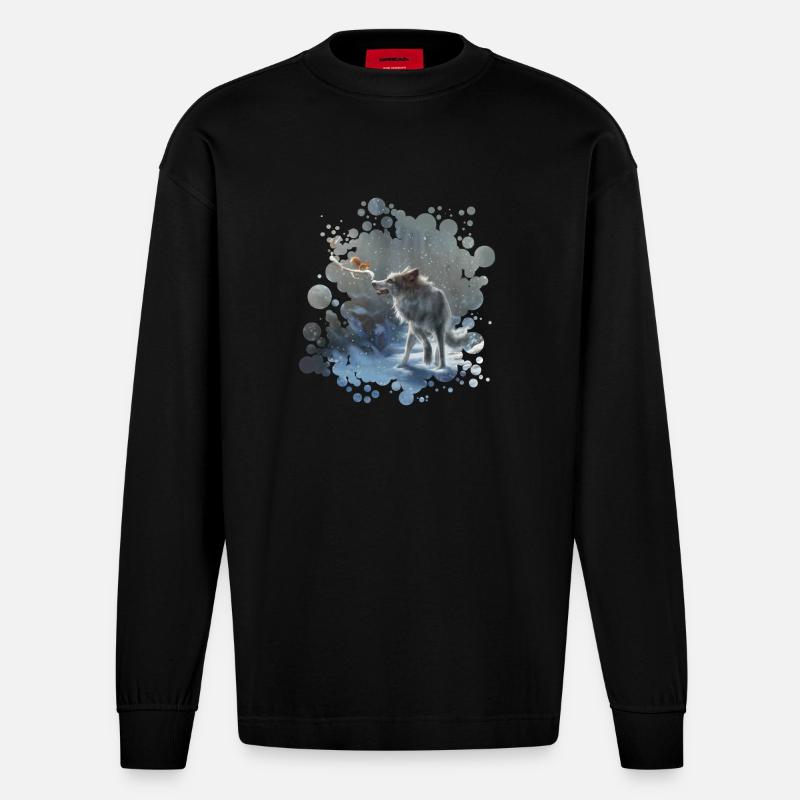 Wolf Eichhörnchen Winter - Heavyweight Oversized Organic Langarmshirt Made in EU - SOLID BLACK