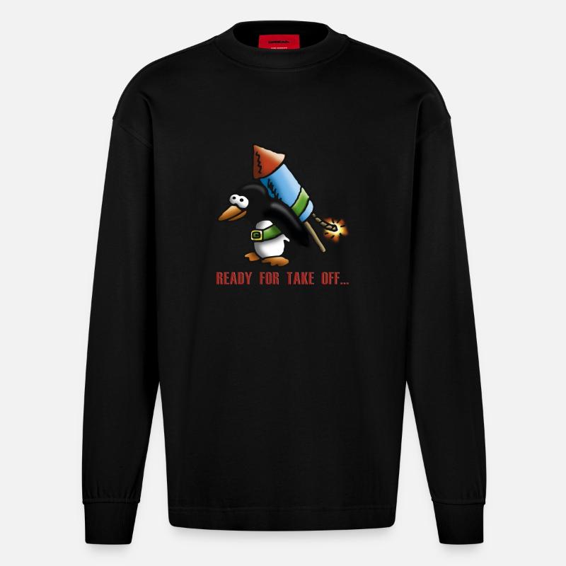 rocket_pinguin_e - Heavyweight Oversized Organic Langarmshirt Made in EU - SOLID BLACK