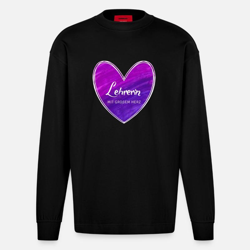 Lehrerin mit großem Herz - Heavyweight Oversized Organic Langarmshirt Made in EU - SOLID BLACK