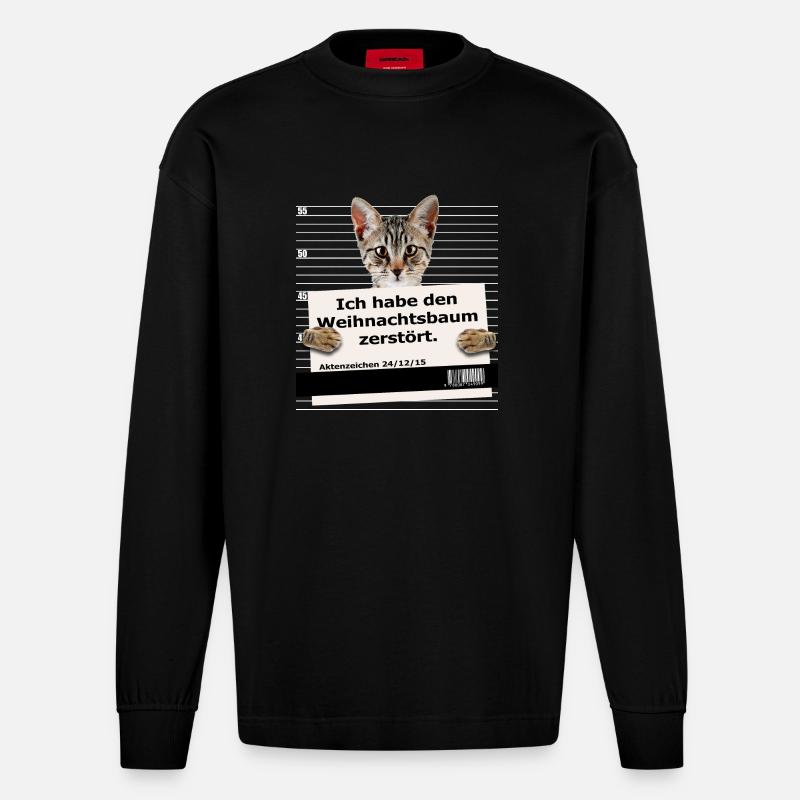 Ich habe den Weihnachtsbaum zersört - Heavyweight Oversized Organic Langarmshirt Made in EU - SOLID BLACK