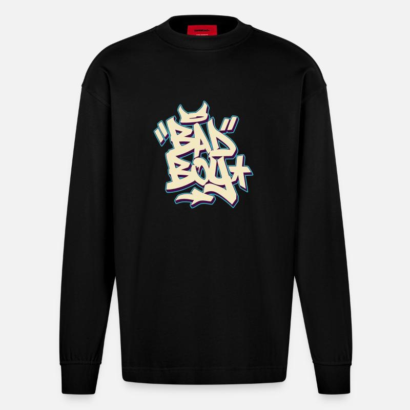 BAD BOY GRAFFITI - Manches longues bio épais oversize fabriqué en UE - SOLID BLACK