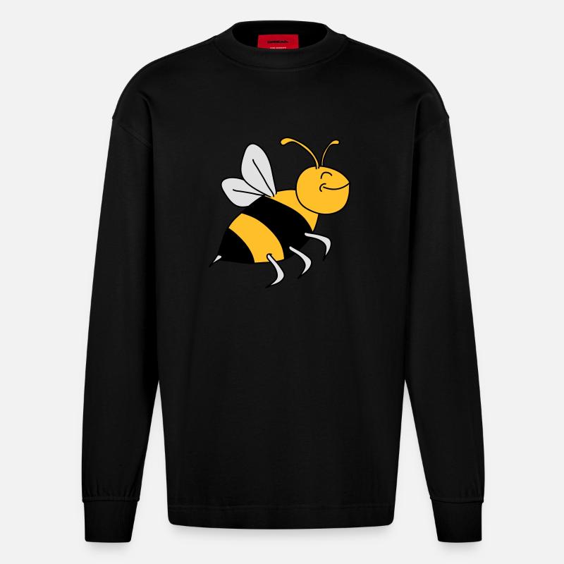 Happy Bee - Heavyweight Oversized Organic Langarmshirt Made in EU - SOLID BLACK