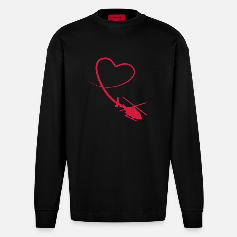 Hubschrauber Liebe Herz Looping - Heavyweight Oversized Organic Langarmshirt Made in EU - SOLID BLACK