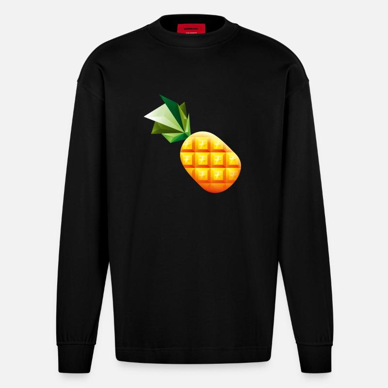 Smiley Pineapple - Manches longues bio épais oversize fabriqué en UE - SOLID BLACK