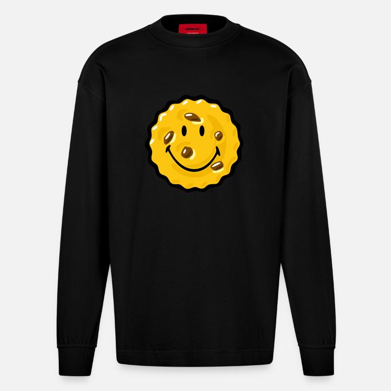Smiley Chocklate Chip Biscuit - Manches longues bio épais oversize fabriqué en UE - SOLID BLACK