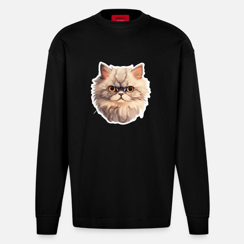 Tête de chat persan - Manches longues bio épais oversize fabriqué en UE - SOLID BLACK