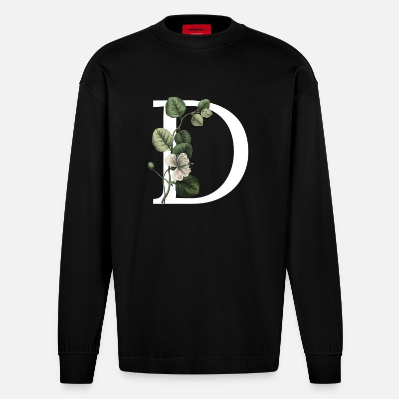 lettre d botanique vert - Manches longues bio épais oversize fabriqué en UE - SOLID BLACK