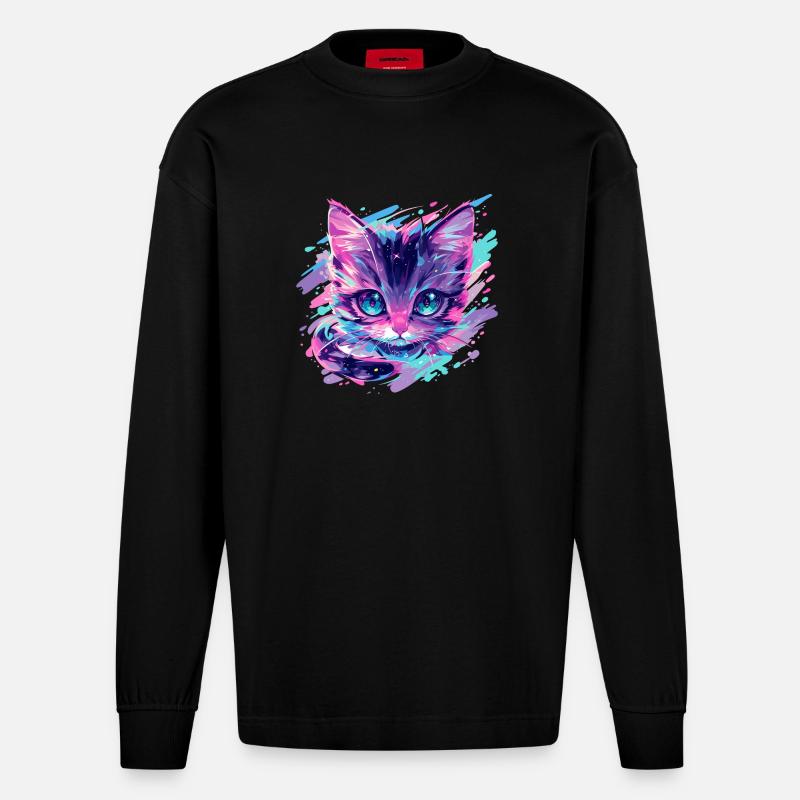 Kosmische Katze - Heavyweight Oversized Organic Langarmshirt Made in EU - SOLID BLACK