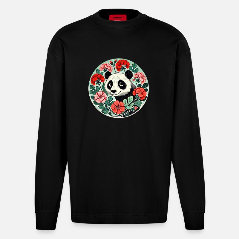 Géraniums pandas - Manches longues bio épais oversize fabriqué en UE - SOLID BLACK