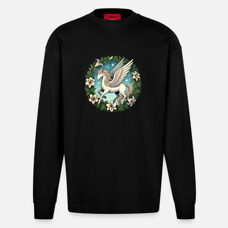 Pegasus Einhorn - Heavyweight Oversized Organic Langarmshirt Made in EU - SOLID BLACK