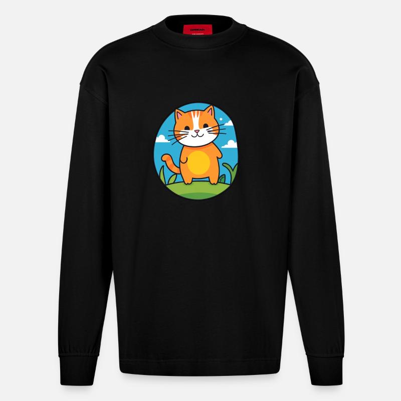 Katze im Comicstil - Heavyweight Oversized Organic Langarmshirt Made in EU - SOLID BLACK