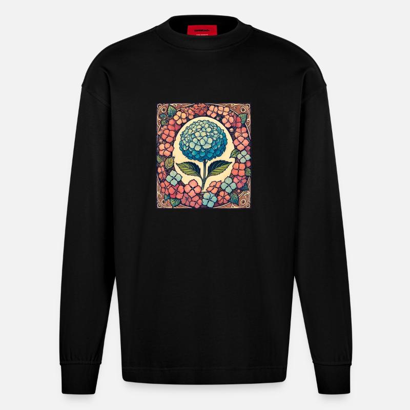 Hydrangea - Heavyweight Oversized Organic Longsleeve Shirt Made in EU - SOLID BLACK