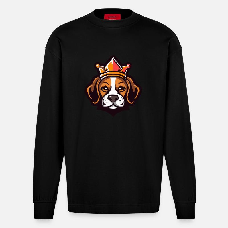 Beagle Hund Krone - Heavyweight Oversized Organic Langarmshirt Made in EU - SOLID BLACK