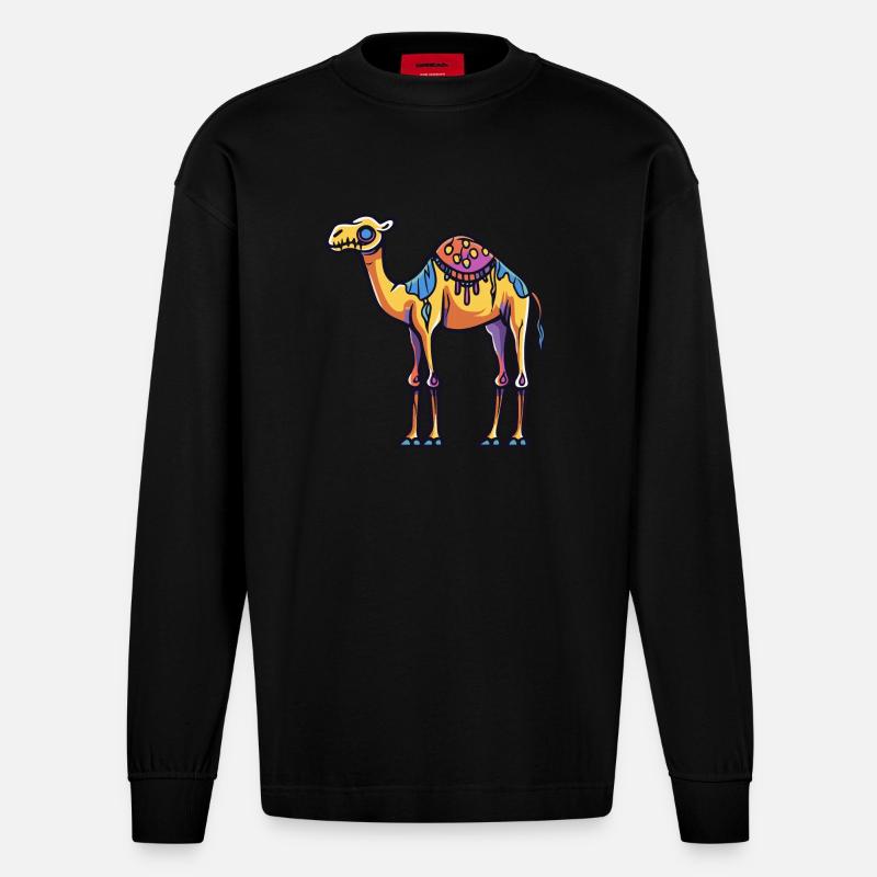 Kamel Halloween Comic Zombie - Heavyweight Oversized Organic Langarmshirt Made in EU - SOLID BLACK