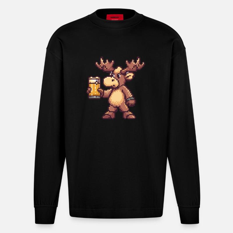Orignal Bière Pixel - Manches longues bio épais oversize fabriqué en UE - SOLID BLACK