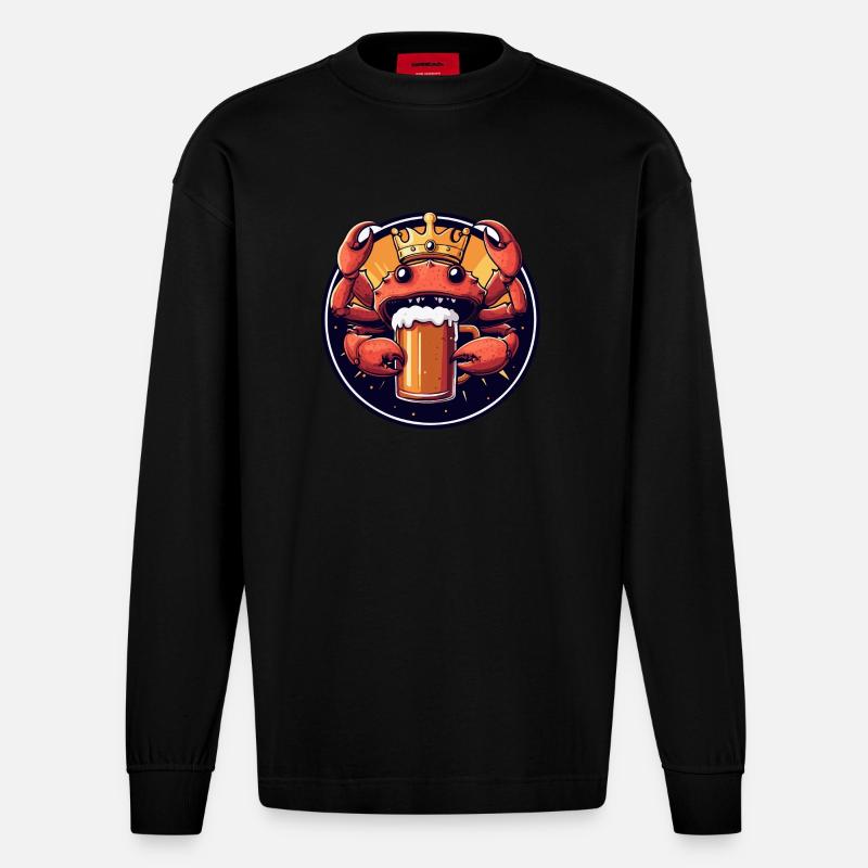 Krebs Krabbe Bier Comic - Heavyweight Oversized Organic Langarmshirt Made in EU - SOLID BLACK