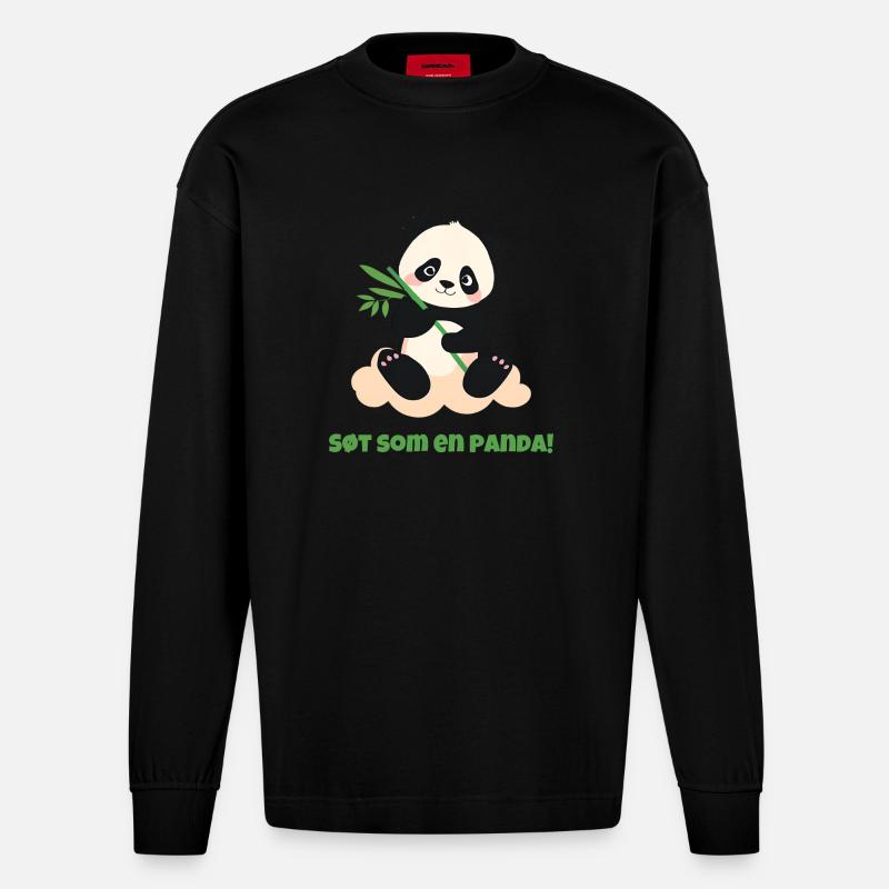 Mignon comme un panda ! - Manches longues bio épais oversize fabriqué en UE - SOLID BLACK