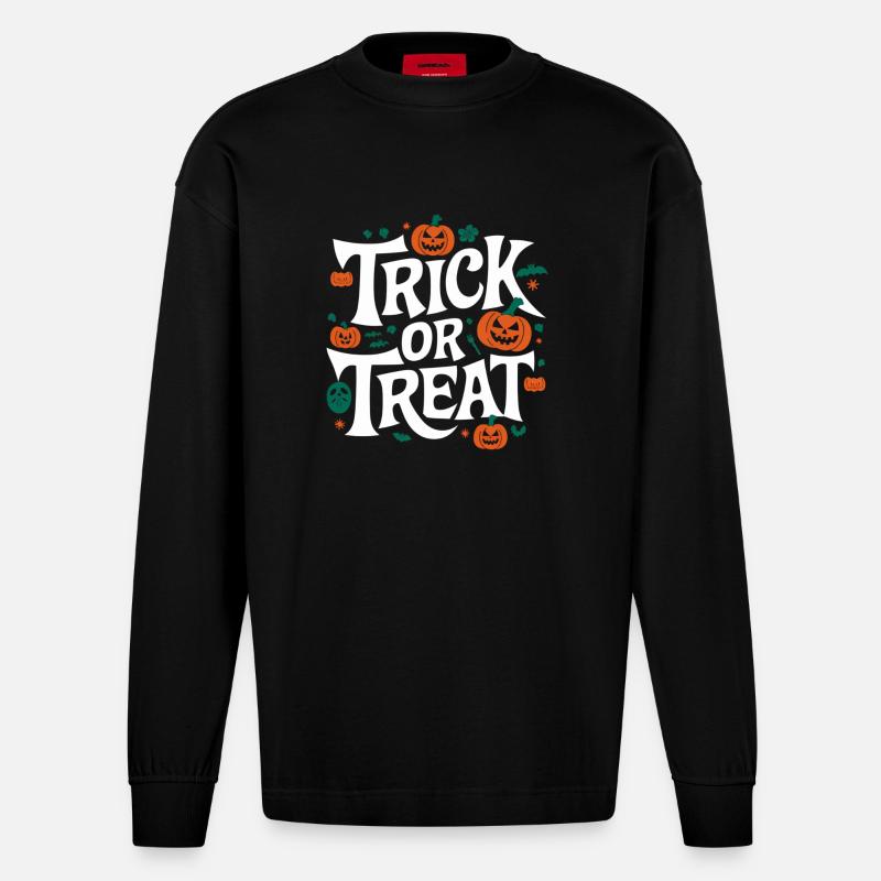 Trick or Treat - Heavyweight Oversized Organic Langarmshirt Made in EU - SOLID BLACK