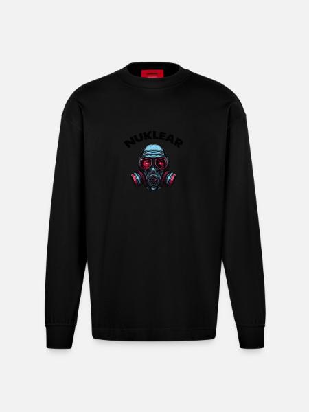 Gas mask - Heavyweight Oversized Organic Longsleeve Shirt Made in EU - SOLID BLACK