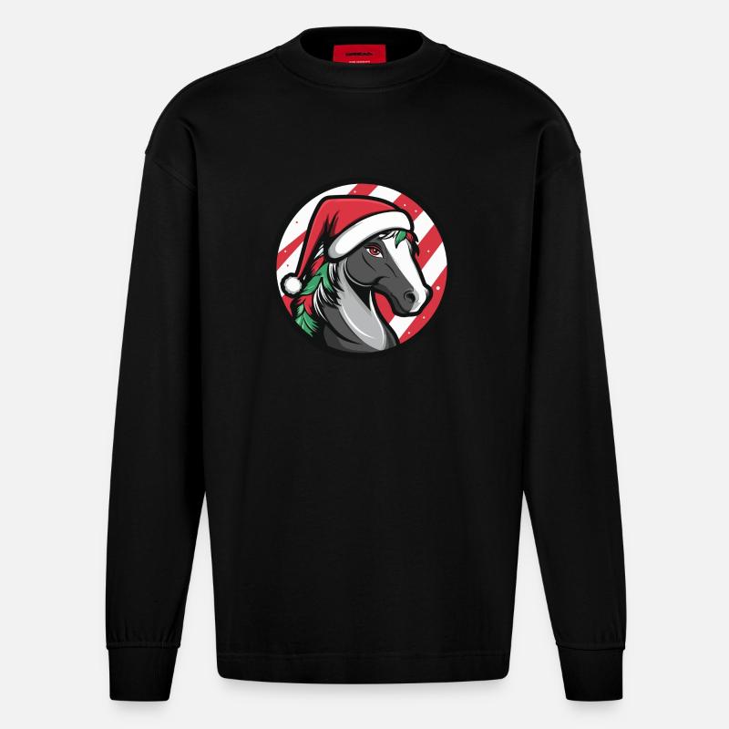 Pferd Weihnachten Tier - Heavyweight Oversized Organic Langarmshirt Made in EU - SOLID BLACK