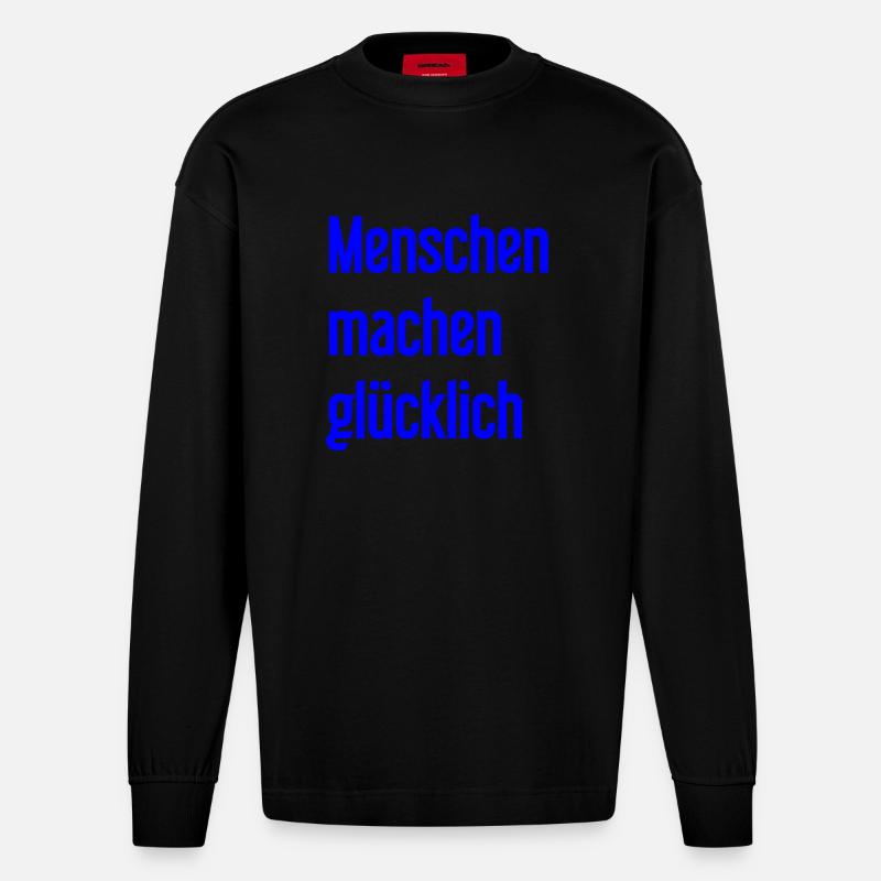 Menschen machen glücklich – Positives Statement - Heavyweight Oversized Organic Langarmshirt Made in EU - SOLID BLACK