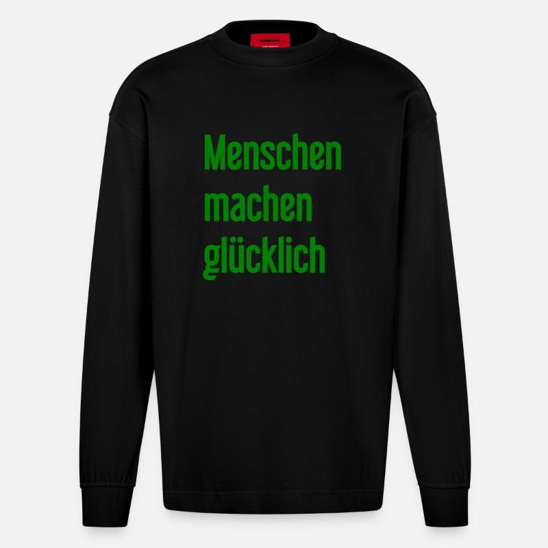 Menschen machen glücklich – Positives Statement - Heavyweight Oversized Organic Langarmshirt Made in EU - SOLID BLACK