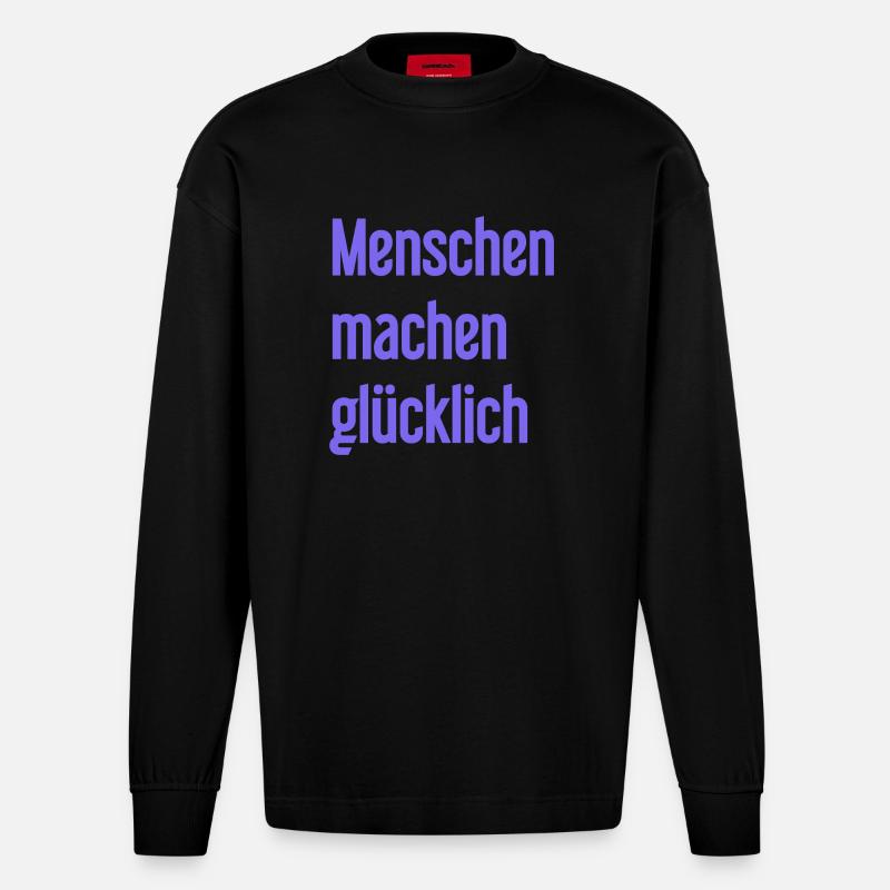 Menschen machen glücklich – Positives Statement - Heavyweight Oversized Organic Langarmshirt Made in EU - SOLID BLACK